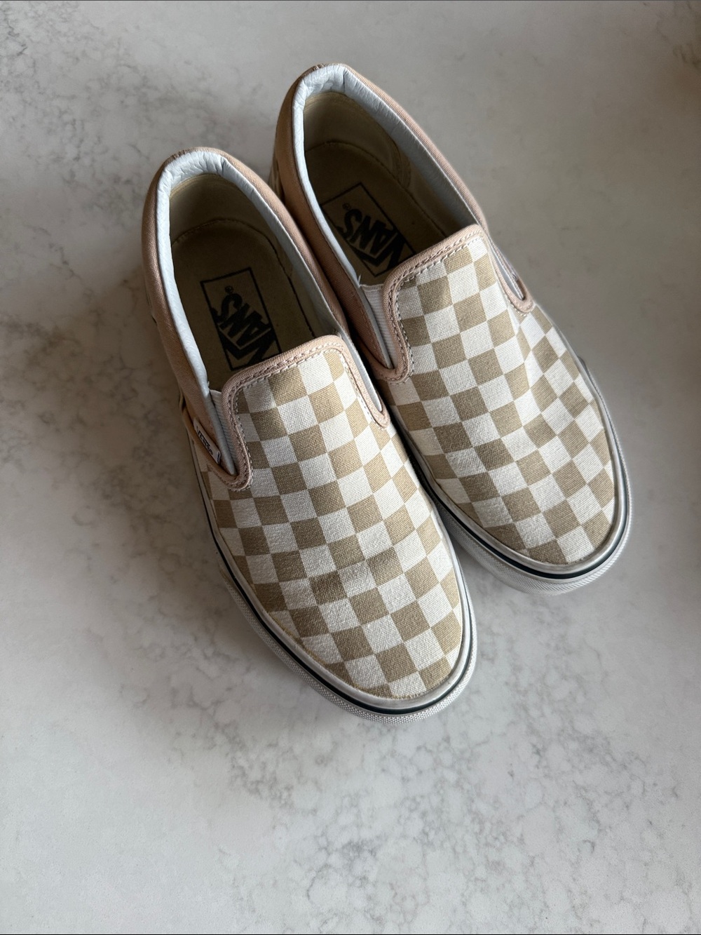 Vans  Checkerboard Slip-On Sneakers - Beige & White